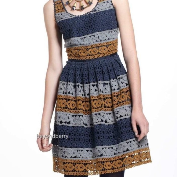 Anthropologie Maeve Crochet Fit and Flare Dress 0 2 XS MSRP $218 - Picture 1 of 6